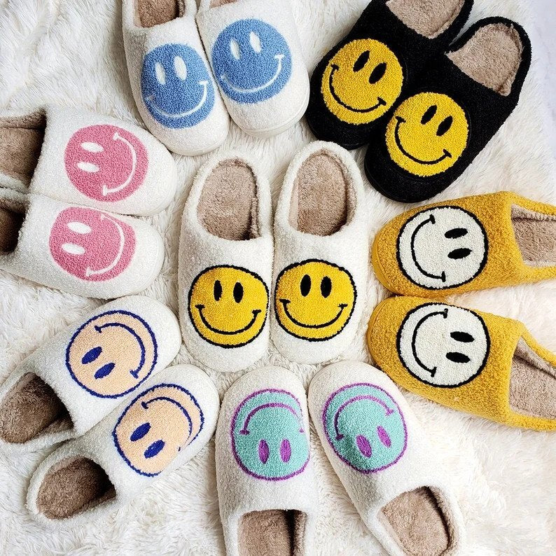 Pantofole con Faccina Sorridente, Morbide Pantofole da Casa da Donna-Modaso