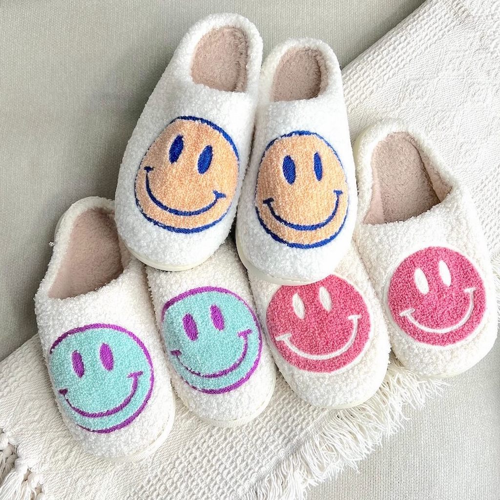 Pantofole con Faccina Sorridente, Morbide Pantofole da Casa da Donna-Modaso