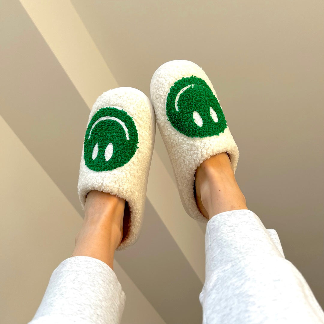 Pantofole con Faccina Sorridente da Donna, Morbide Pantofole da Casa-Verde-35-36-Modaso