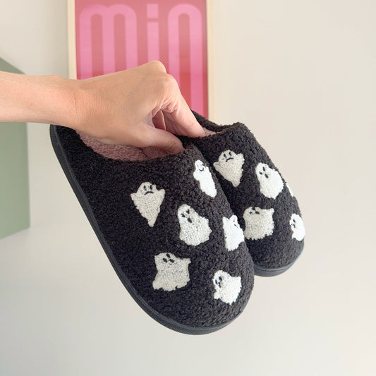 Pantofole con Fantasmini, Morbide Pantofole da Casa da Donna-Nero-35-36-Modaso