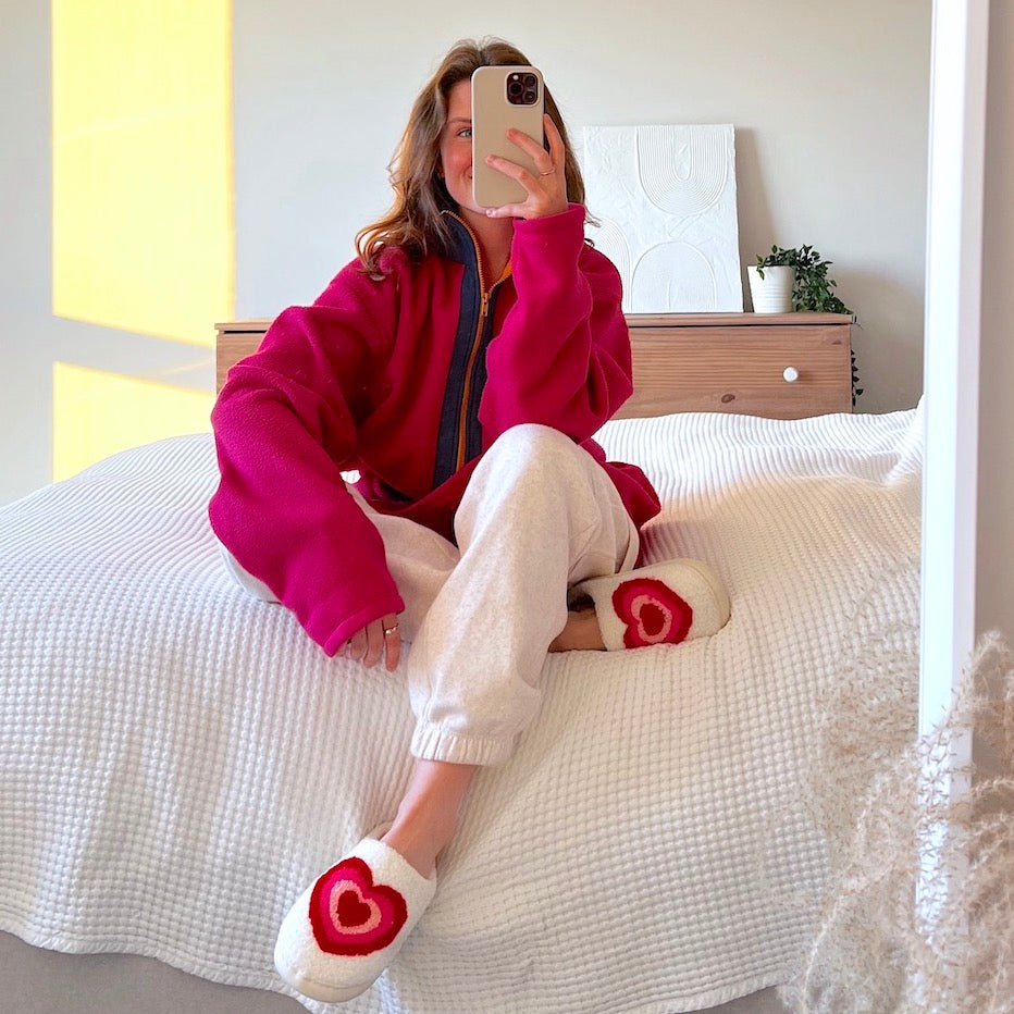 Pantofole con Stampa a Cuori, Morbide Pantofole da Casa-Modaso