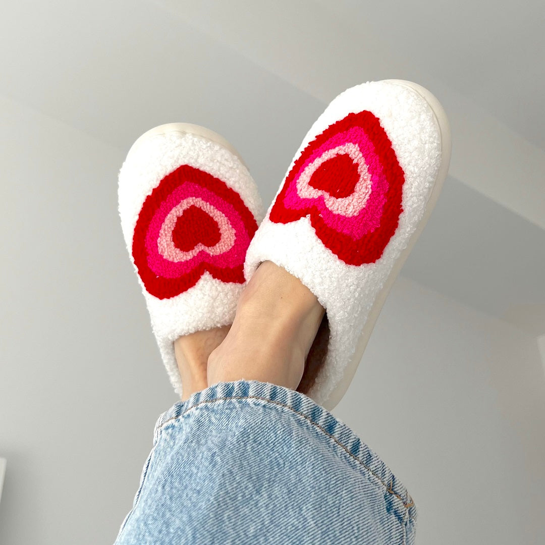 Pantofole con Stampa a Cuori, Morbide Pantofole da Casa-Modaso