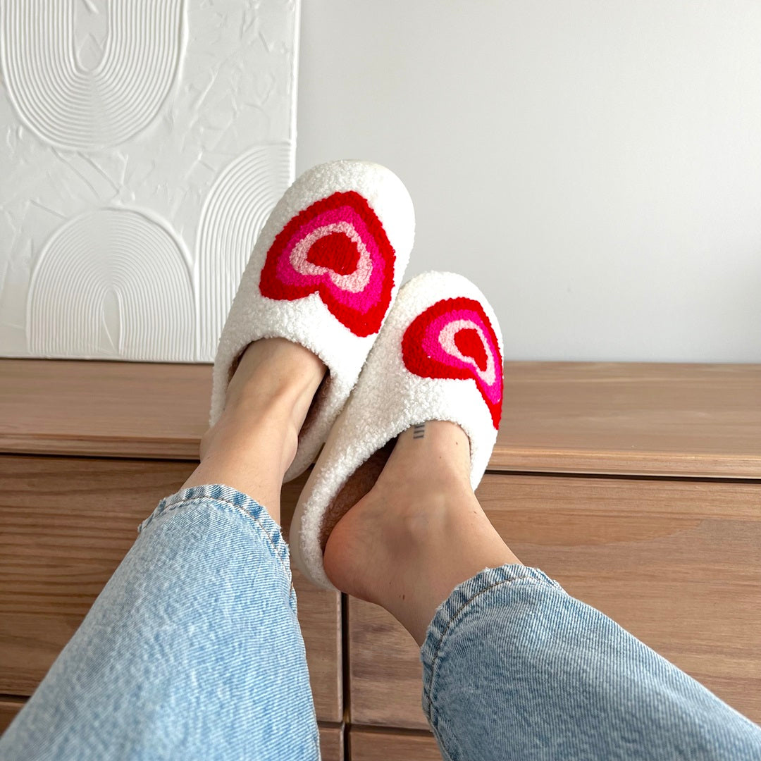 Pantofole con Stampa a Cuori, Morbide Pantofole da Casa-Modaso