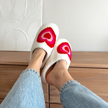 Pantofole con Stampa a Cuori, Morbide Pantofole da Casa-Modaso