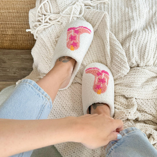 Pantofole con Stampa a Stivali da Cowboy, Morbide Pantofole da Casa da Donna-36-37-Modaso