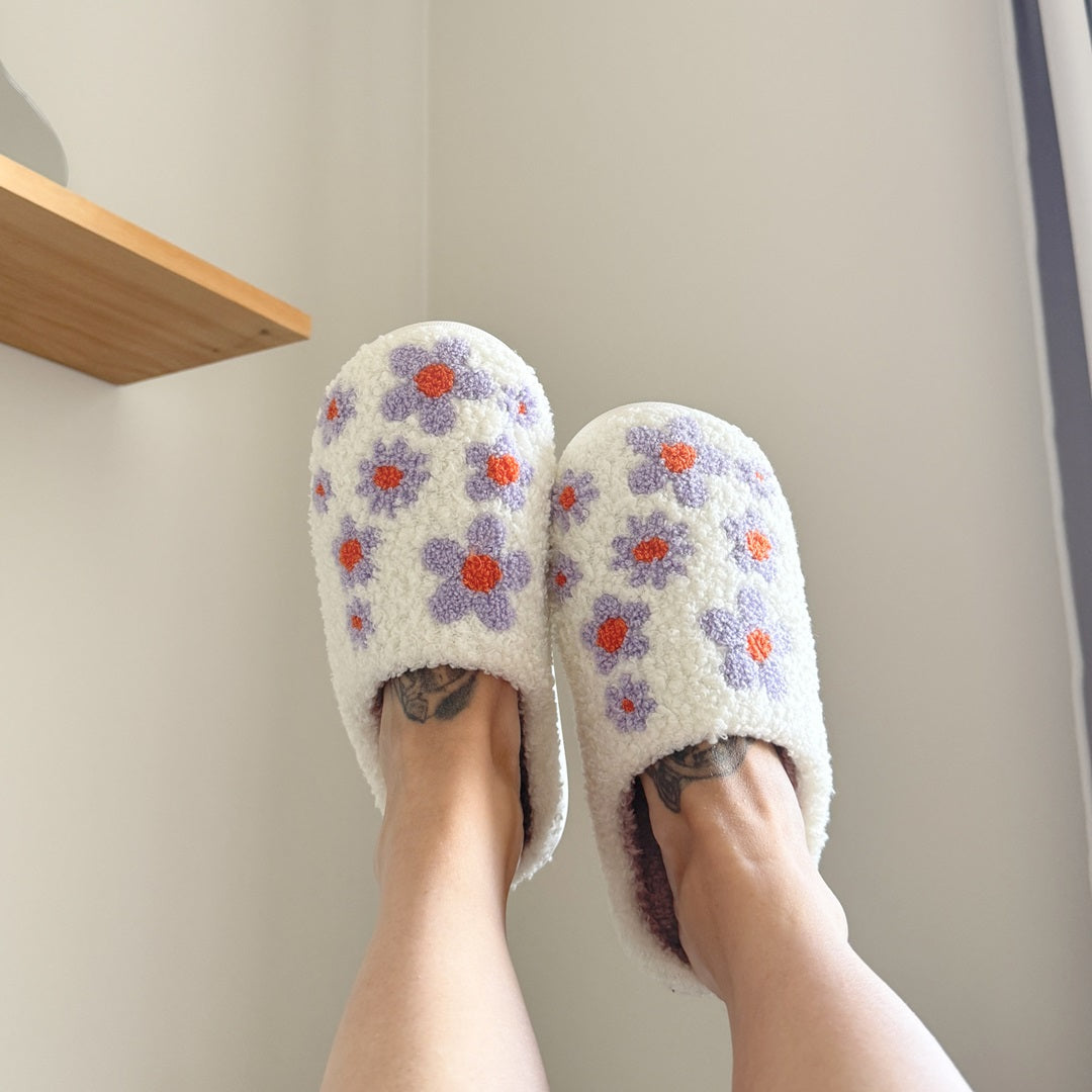 Pantofole in Peluche a Fiori da Donna, Morbide Pantofole da Casa-Modaso