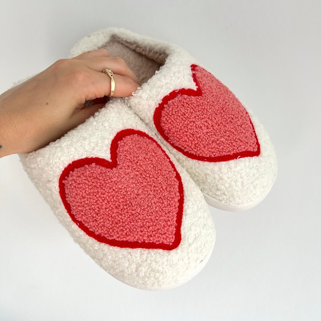 Pantofole in Peluche da Casa, Pantofole Bianche da Interno da Donna-Cuore Grande-36-37-Modaso