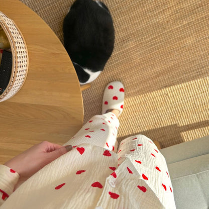 Pigiama con Cuori, Set Loungewear a Maniche Lunghe da Donna-Modaso
