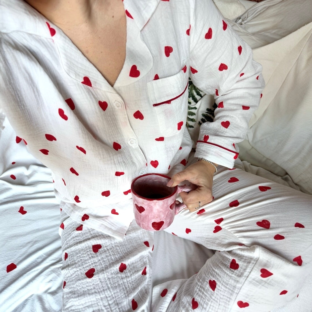 Pigiama con Cuori, Set Loungewear a Maniche Lunghe da Donna-Modaso