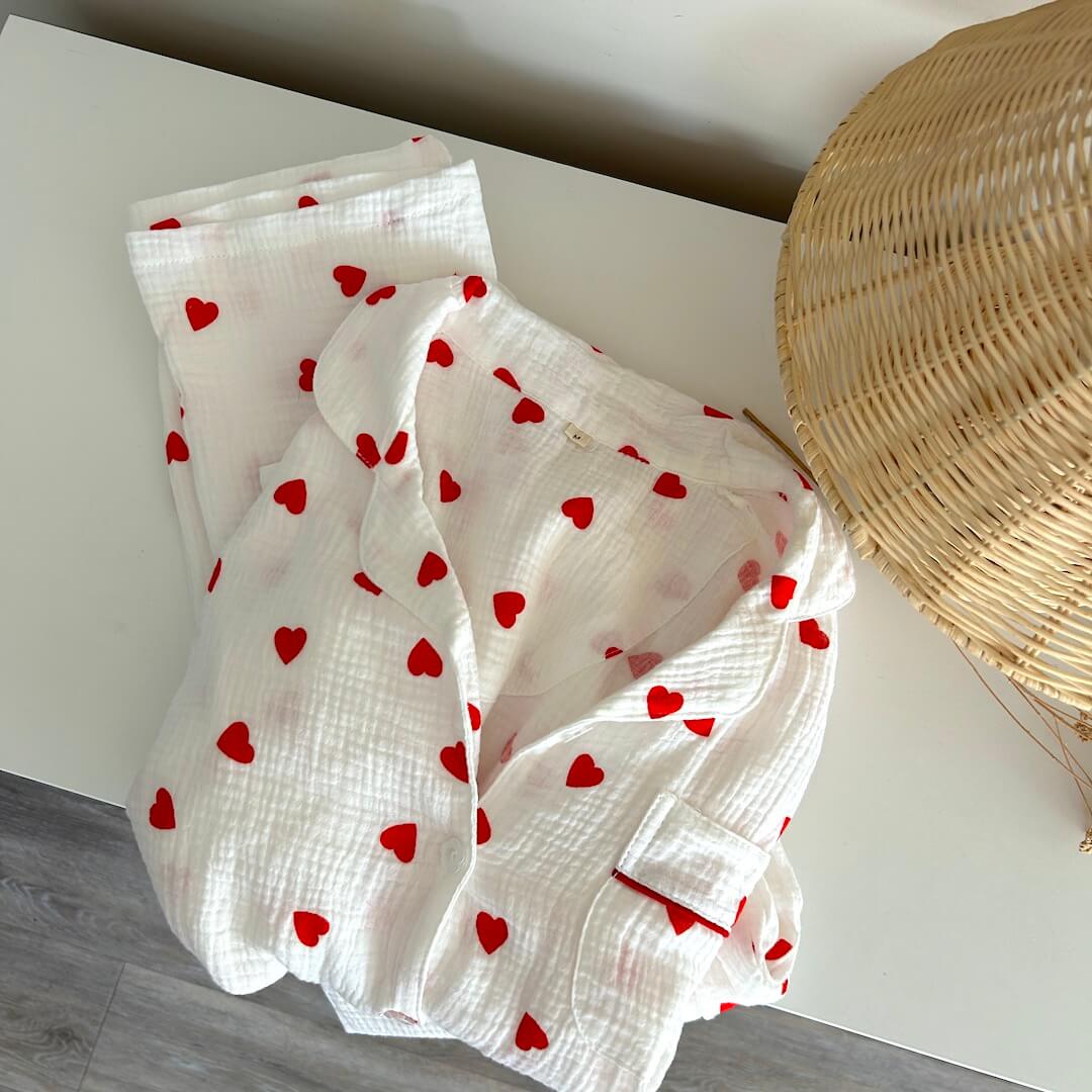 Pigiama con Cuori, Set Loungewear a Maniche Lunghe da Donna-Modaso