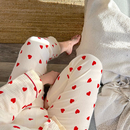 Pigiama con Cuori, Set Loungewear a Maniche Lunghe da Donna-Modaso