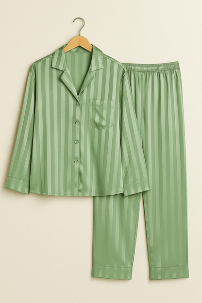 Pigiama da donna - A righe - Maniche lunghe - Pigiama in raso - Set pigiama-Modaso