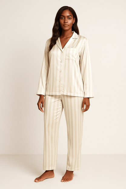 Pigiama da donna - A righe - Maniche lunghe - Pigiama in raso - Set pigiama-Modaso