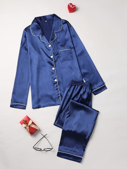 Pigiama in Raso da Donna, Manica Lunga, Setoso, Completo da Notte-Modaso