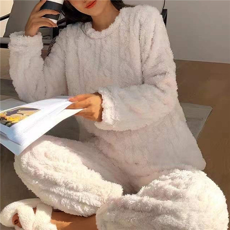 Pigiama in pile | Maniche lunghe | Caldo | Pigiama soffice | Abbigliamento da casa da donna-Bianco-Taglia unica-Modasso