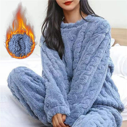 Pigiama in pile | Maniche lunghe | Caldo | Pigiama soffice | Abbigliamento da casa da donna-Blu-Taglia unica-Modasso