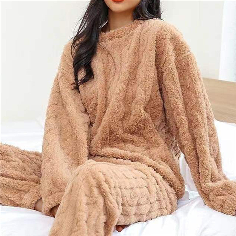 Pigiama in pile | Maniche lunghe | Caldo | Pigiama soffice | Abbigliamento da casa da donna-Marrone-Taglia unica-Modasso