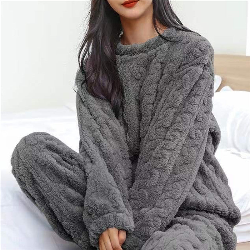 Pigiama in pile | Maniche lunghe | Caldo | Pigiama soffice | Abbigliamento da casa da donna-Nero-Taglia unica-Modasso