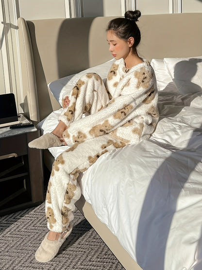 Pigiama in pile | Maniche lunghe | Teddy | Pigiama invernale | Abbigliamento da casa da donna-Modasso