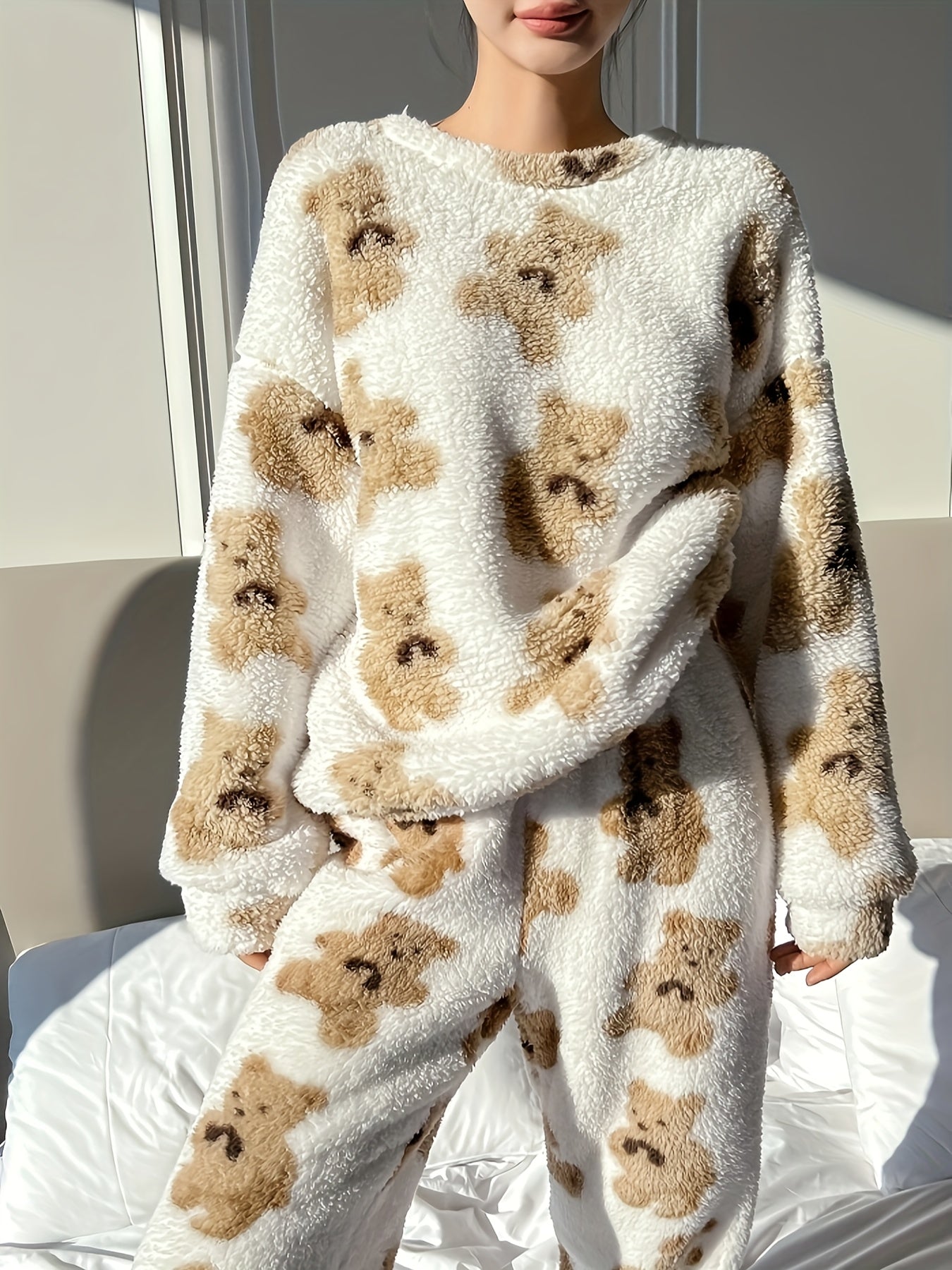 Pigiama in pile - Orsacchiotto - Maniche lunghe - Pigiama soffice - Pigiama invernale da donna-Modasso