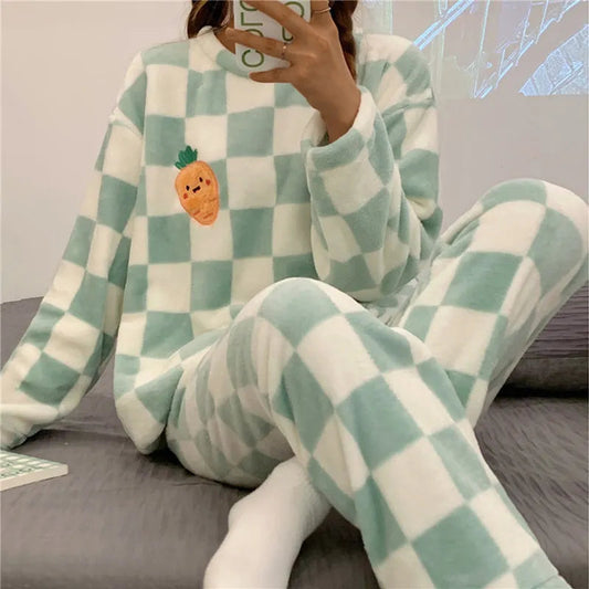 Pigiama in pile - Soffice - Maniche lunghe - Pigiama invernale da donna - Abbigliamento da casa-Modasso