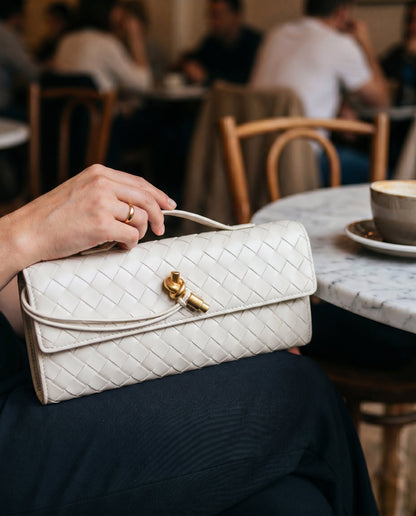 Pochette Intrecciata, Piccola Borsa a Tracolla, Ecopelle-Beige-Unica-Modaso