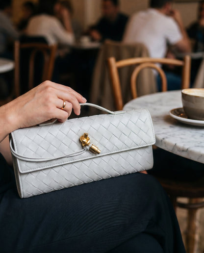 Pochette Intrecciata, Piccola Borsa a Tracolla, Ecopelle-Grigio-Unica-Modaso
