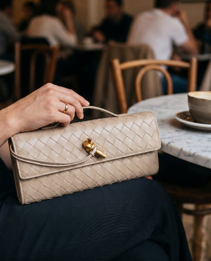 Pochette Intrecciata, Piccola Borsa a Tracolla, Ecopelle-Khaki-Unica-Modaso