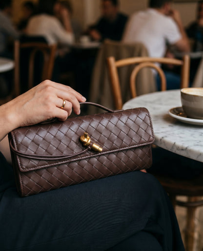 Pochette Intrecciata, Piccola Borsa a Tracolla, Ecopelle-Nero Marrone-Unica-Modaso