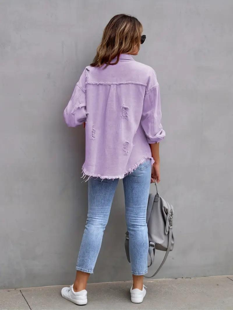 Reese, Giacca di Jeans, Giacca di Jeans Oversize Strappata da Donna-Modaso