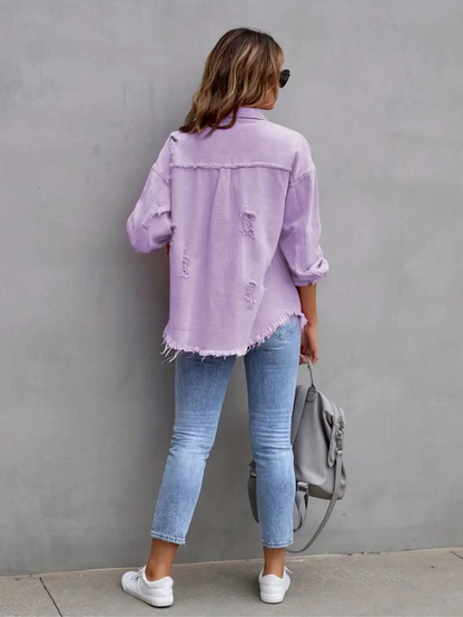 Reese, Giacca di Jeans, Giacca di Jeans Oversize Strappata da Donna-Modaso
