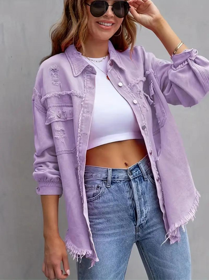 Reese, Giacca di Jeans, Giacca di Jeans Oversize Strappata da Donna-Modaso