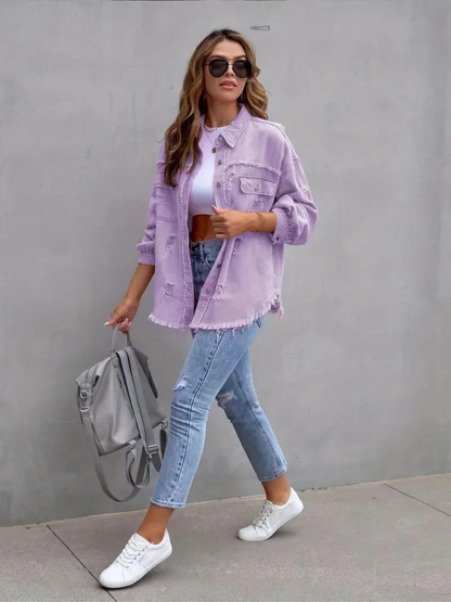 Reese, Giacca di Jeans, Giacca di Jeans Oversize Strappata da Donna-Modaso