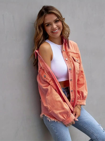 Reese, Giacca di Jeans, Giacca di Jeans Oversize Strappata da Donna-Modaso