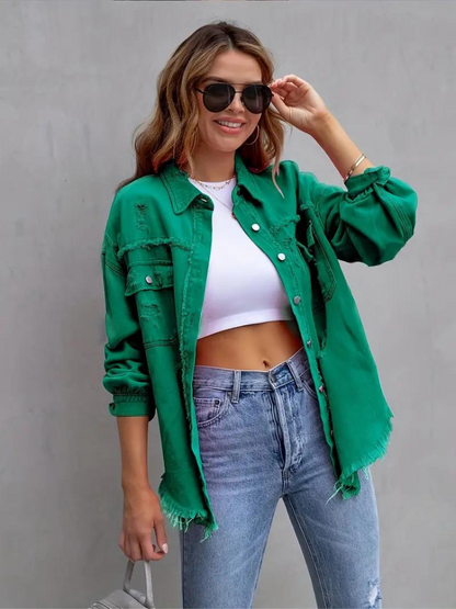 Reese, Giacca di Jeans, Giacca di Jeans Oversize Strappata da Donna-Modaso