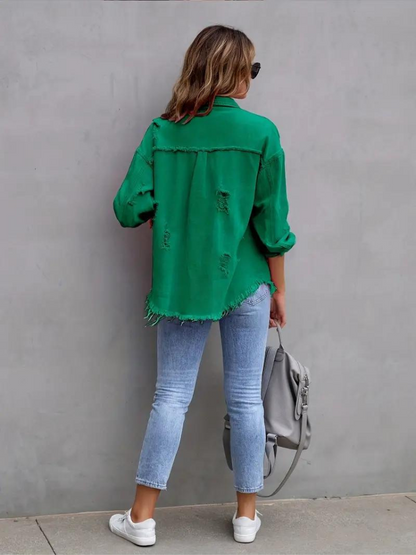 Reese, Giacca di Jeans, Giacca di Jeans Oversize Strappata da Donna-Modaso