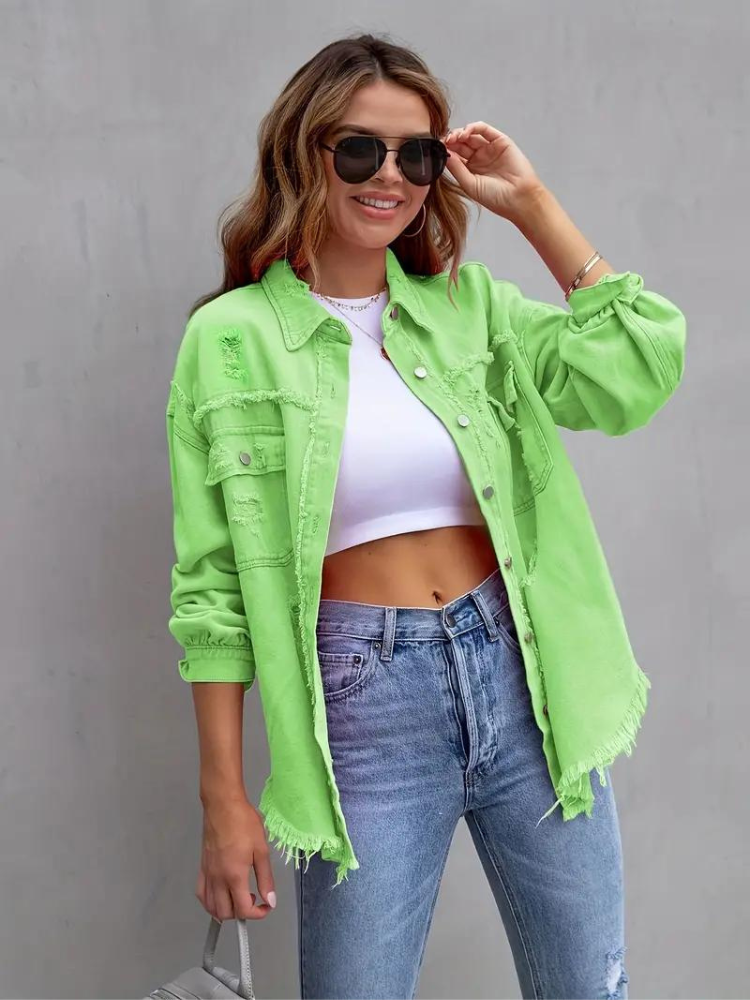 Reese, Giacca di Jeans, Giacca di Jeans Oversize Strappata da Donna-Modaso