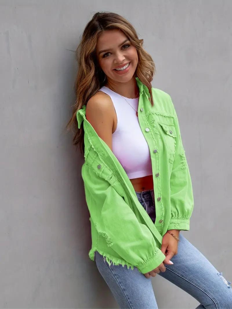 Reese, Giacca di Jeans, Giacca di Jeans Oversize Strappata da Donna-Modaso