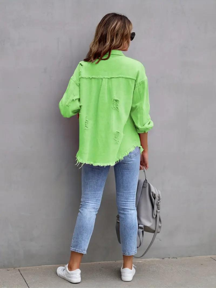 Reese, Giacca di Jeans, Giacca di Jeans Oversize Strappata da Donna-Modaso