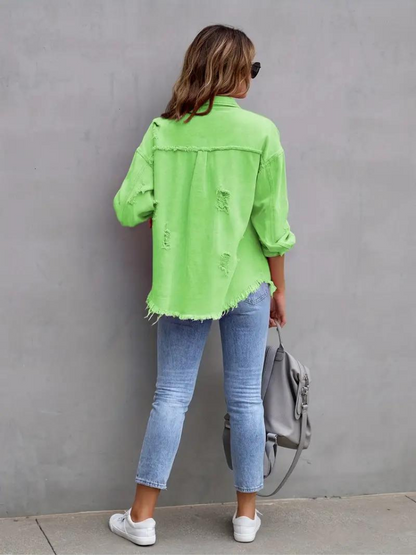 Reese, Giacca di Jeans, Giacca di Jeans Oversize Strappata da Donna-Modaso