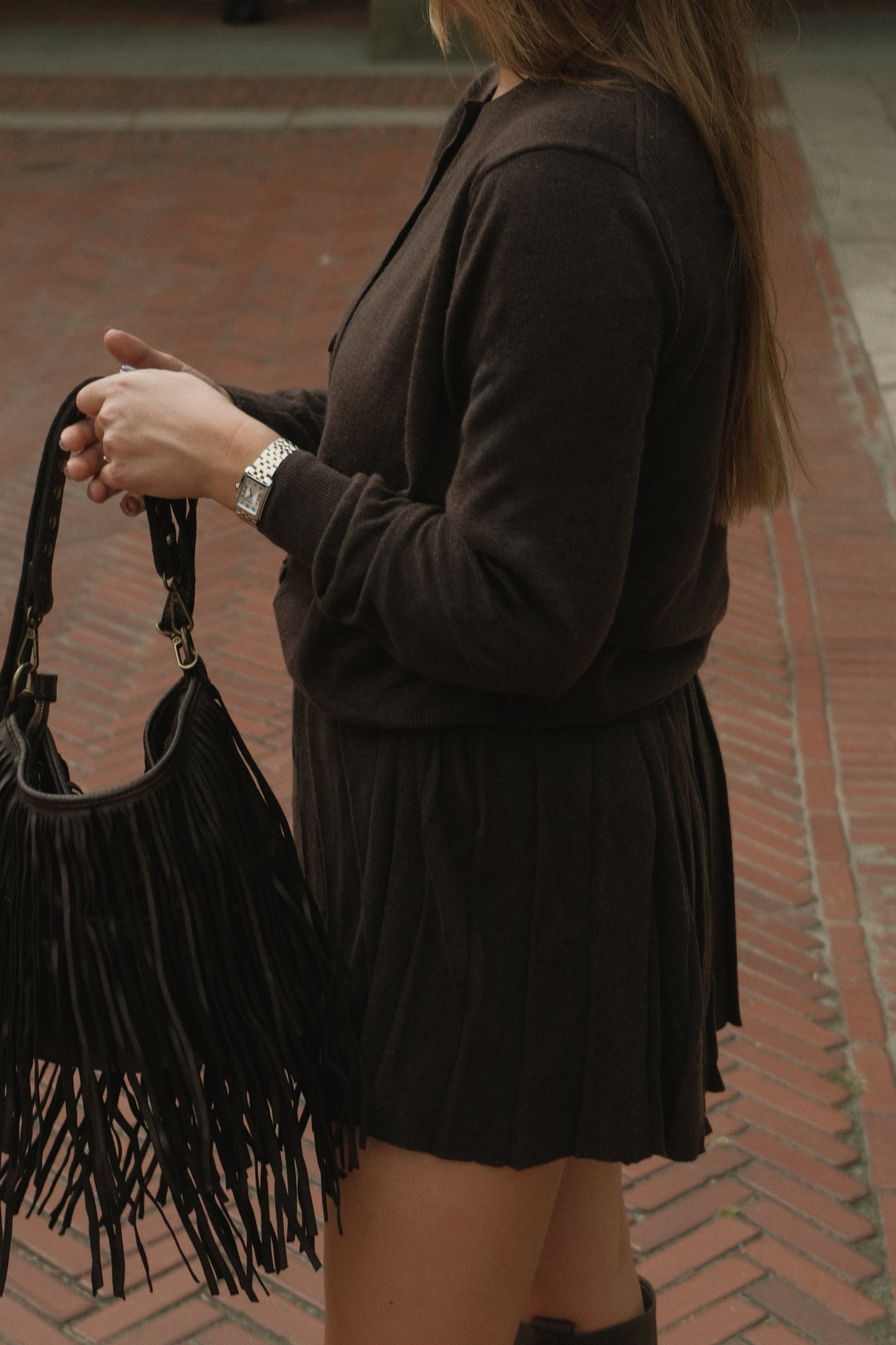 SET MAGLIA E GONNA MARRONE SCURO-Modaso