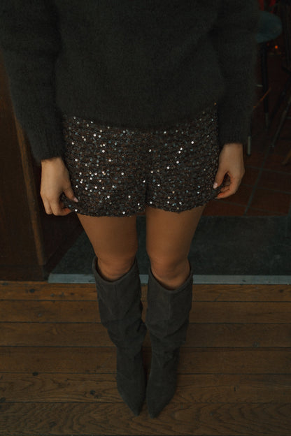 SHORT DONNA CON PAILLETTES – PANTALONCINI ELEGANTI A VITA ALTA-Modaso