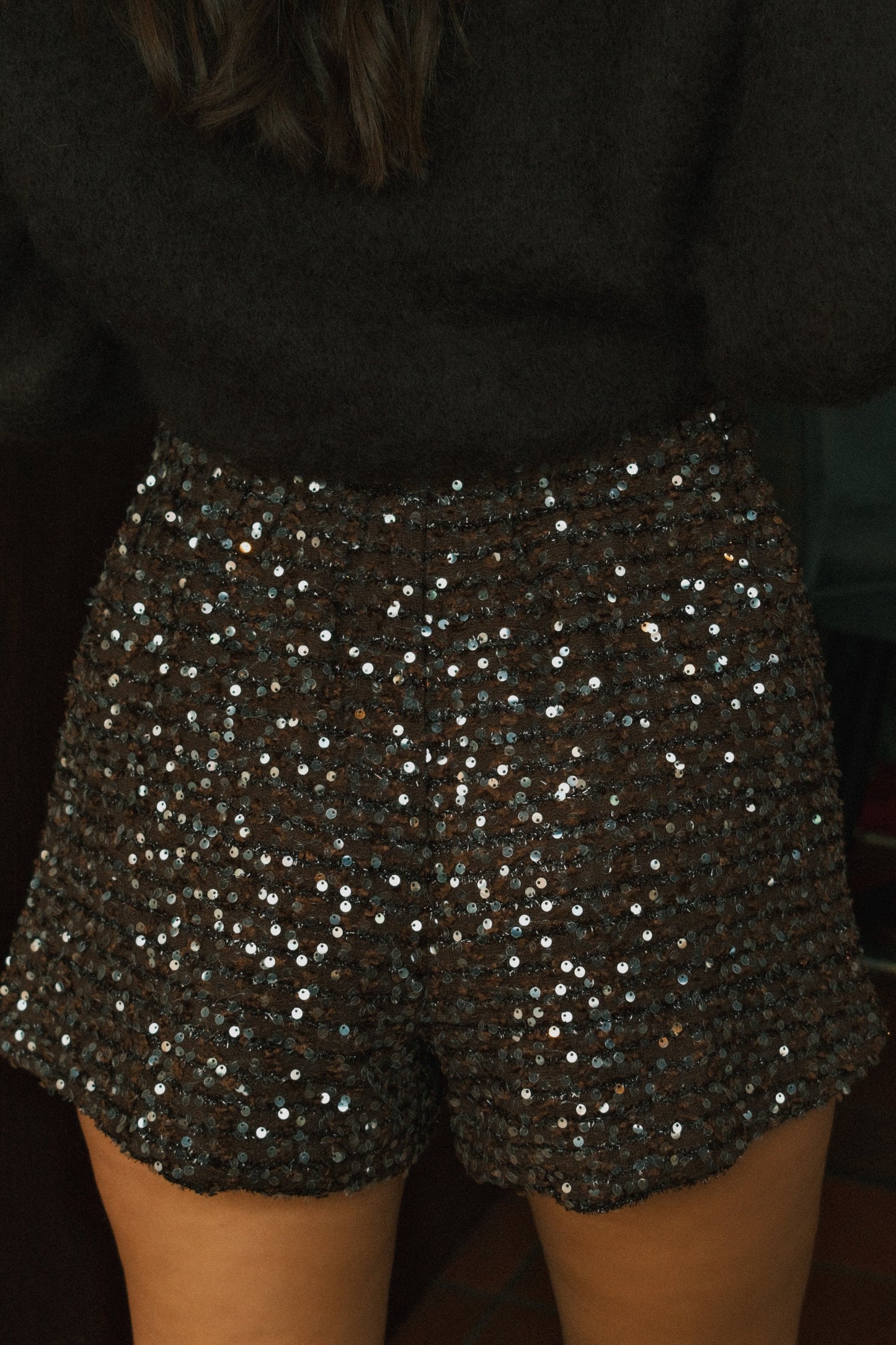 SHORT DONNA CON PAILLETTES – PANTALONCINI ELEGANTI A VITA ALTA-Modaso
