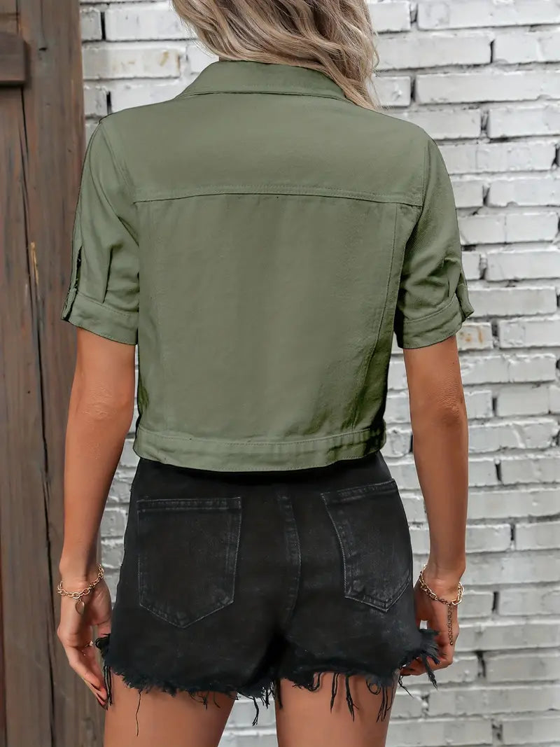 Sabrine Giacca di Jeans, Camicia di Jeans a Maniche Corte per Donne-Modaso
