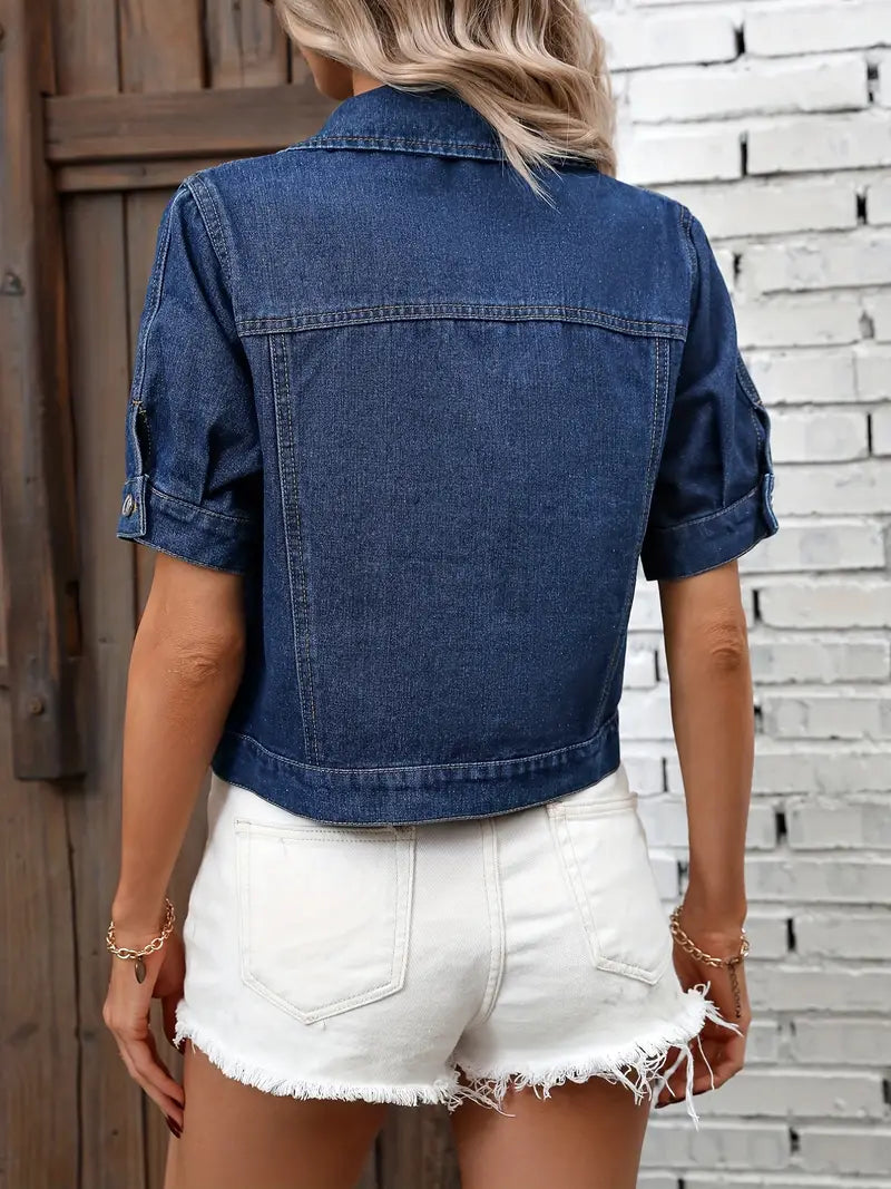 Sabrine Giacca di Jeans, Camicia di Jeans a Maniche Corte per Donne-Modaso