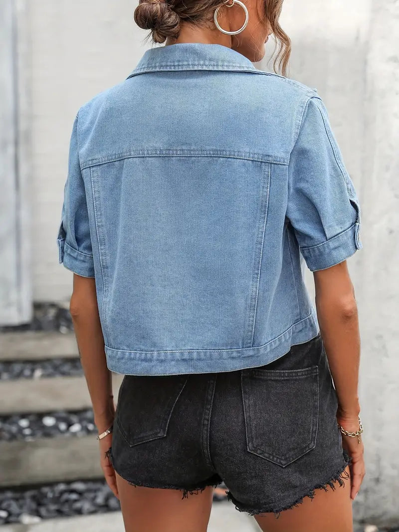 Sabrine Giacca di Jeans, Camicia di Jeans a Maniche Corte per Donne-Modaso