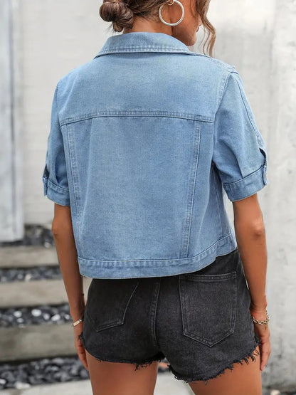 Sabrine Giacca di Jeans, Camicia di Jeans a Maniche Corte per Donne-Modaso