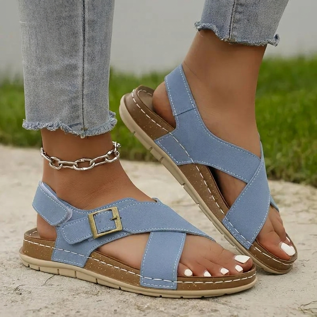 Sandali, Cinturini Incrociati, Suola Morbida, Sandali Piatti, Scarpe Estive-Modaso