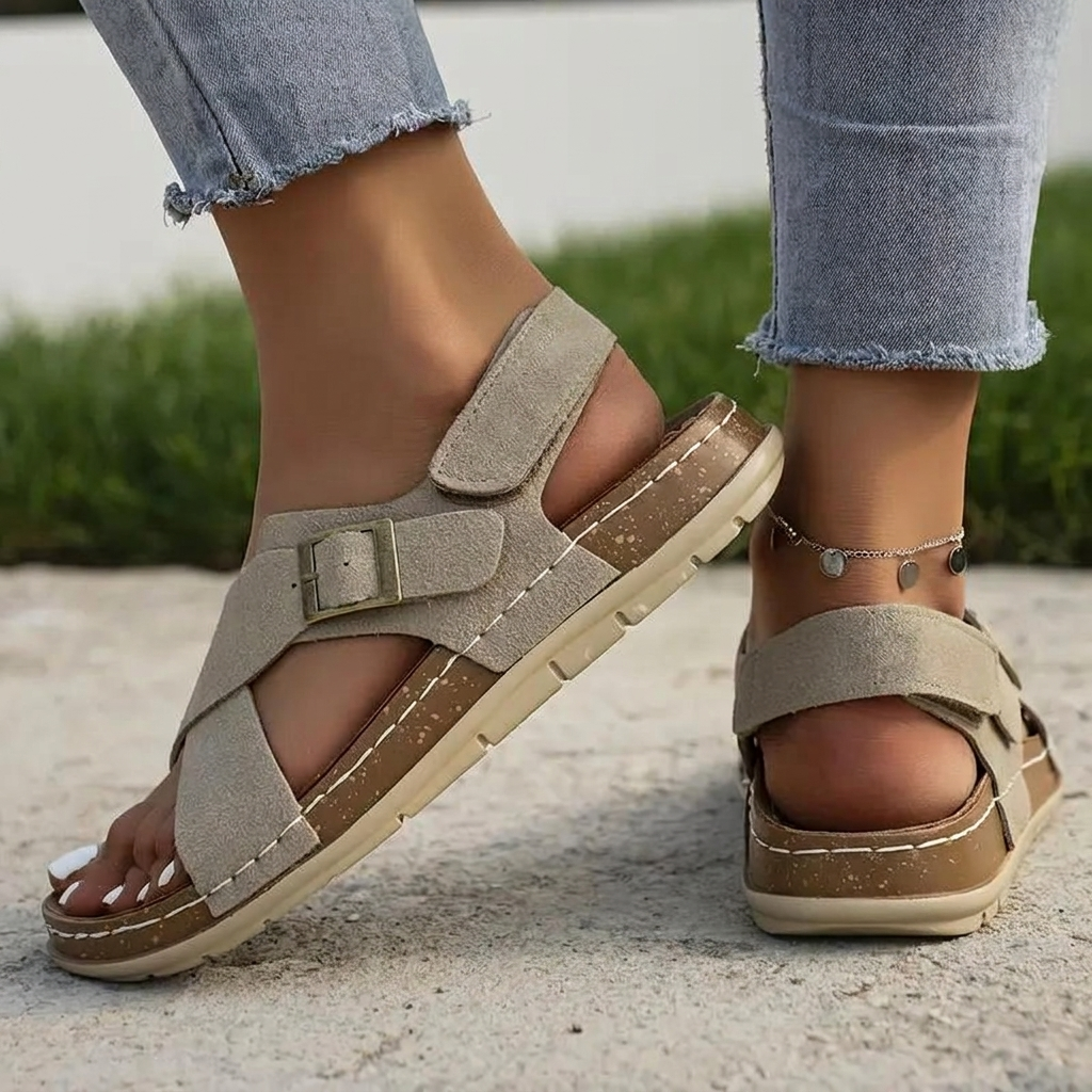 Sandali, Cinturini Incrociati, Suola Morbida, Sandali Piatti, Scarpe Estive-Modaso