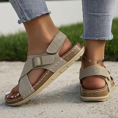 Sandali, Cinturini Incrociati, Suola Morbida, Sandali Piatti, Scarpe Estive-Modaso